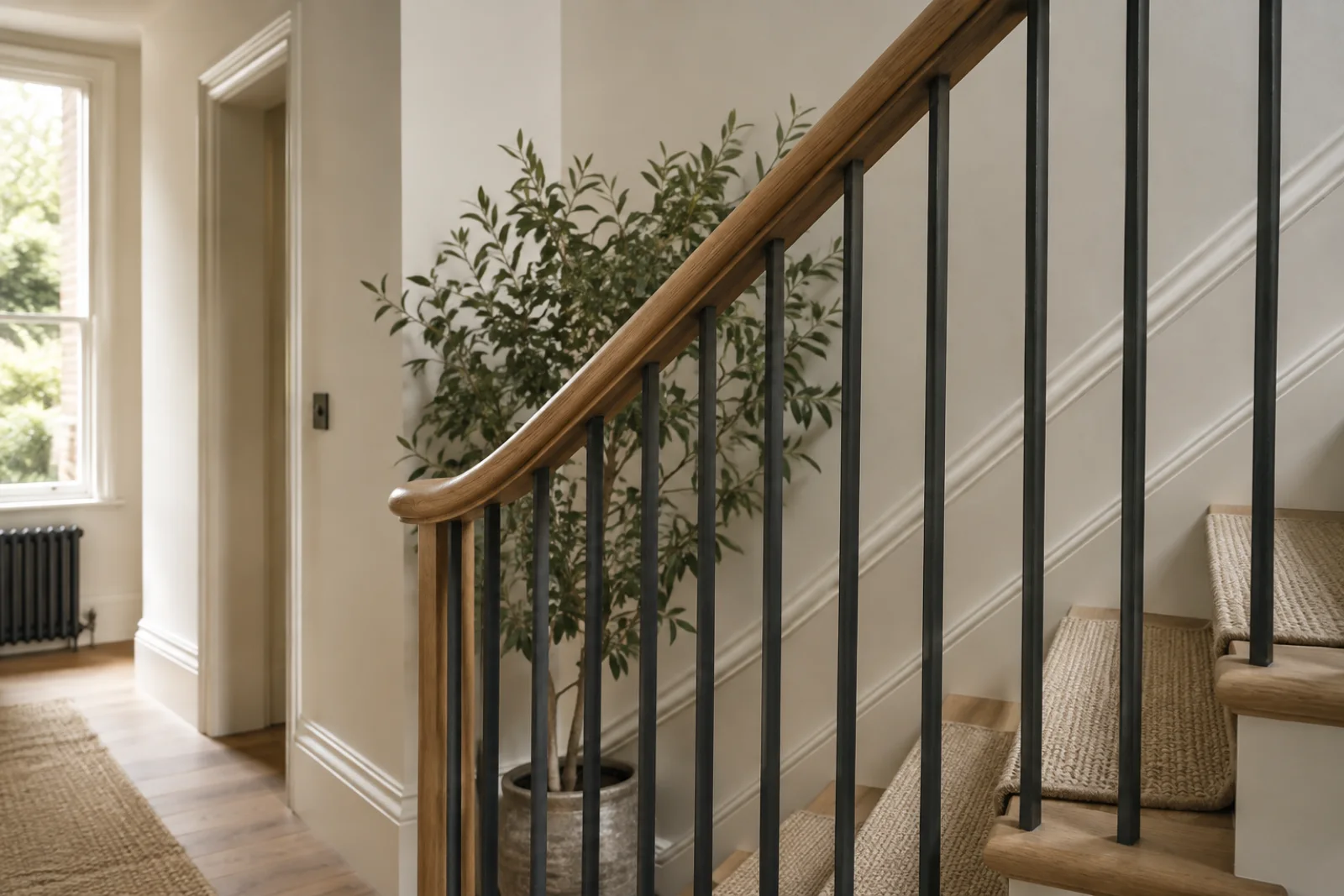 Refurbished staircase with oak handrail